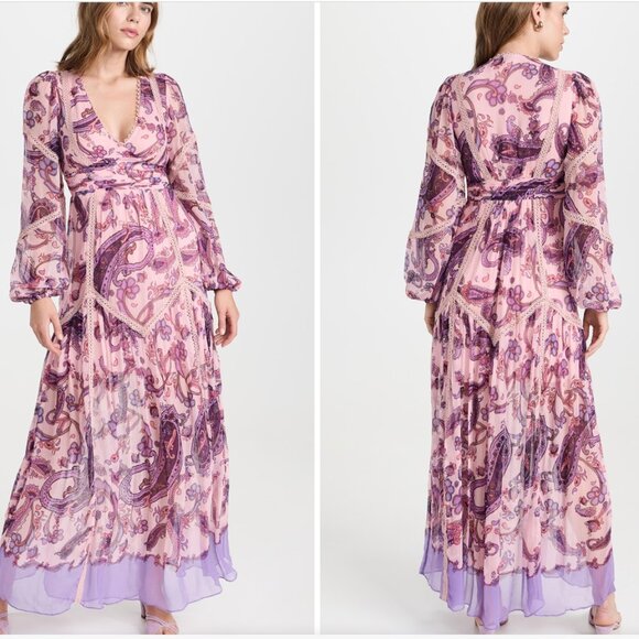 HEMANT & NANDITA Jaya Long Maxi Dress Viscose Chiffon Floral Paisley XS $597 - Picture 1 of 6